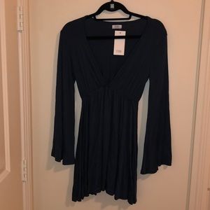 Dark turquoise belle sleeve deep v dress